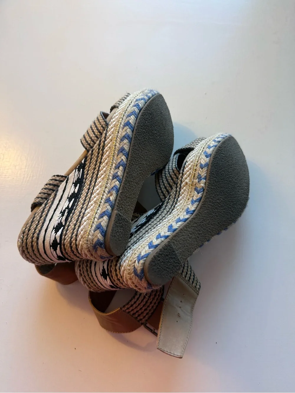 Striped Tan Wedge Espadrille Sandals - Casual Summer Style
